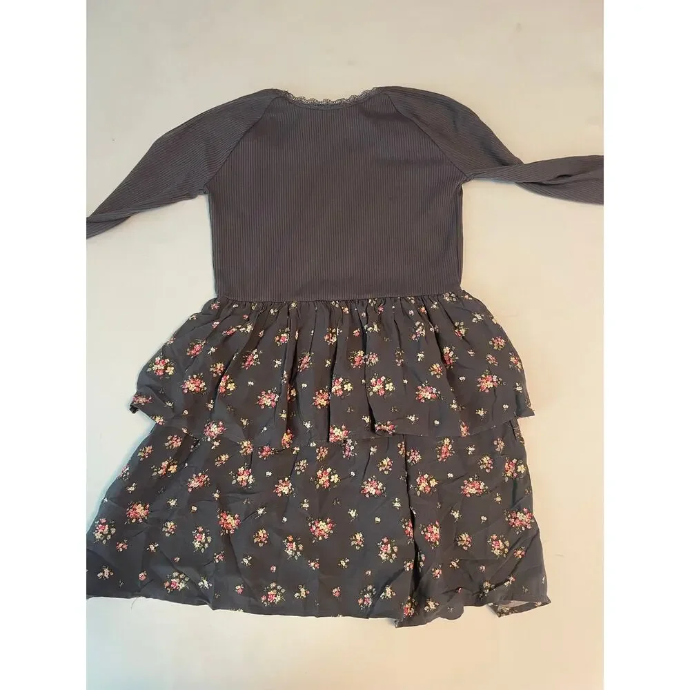 NWT the childrens place girls black dress ruffle floral skirt size 10/12 large